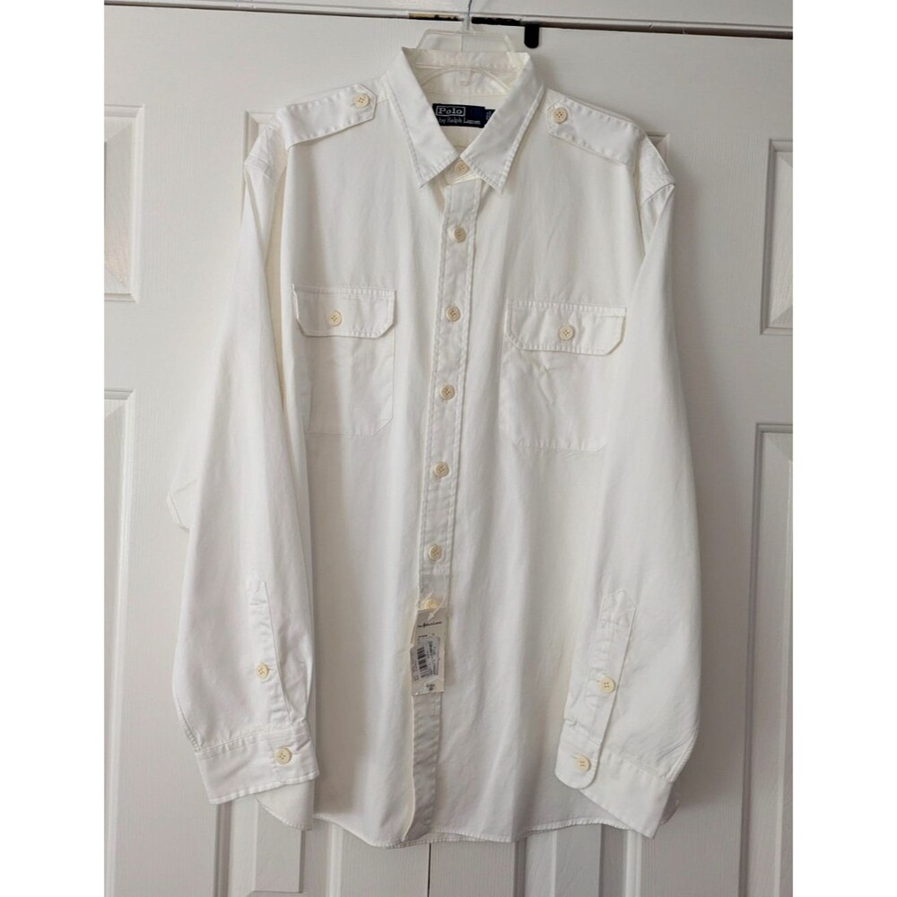 Vintage 90s Polo Ralph Lauren Tobias Safari Utility Shirt XL Epaulets White NWT